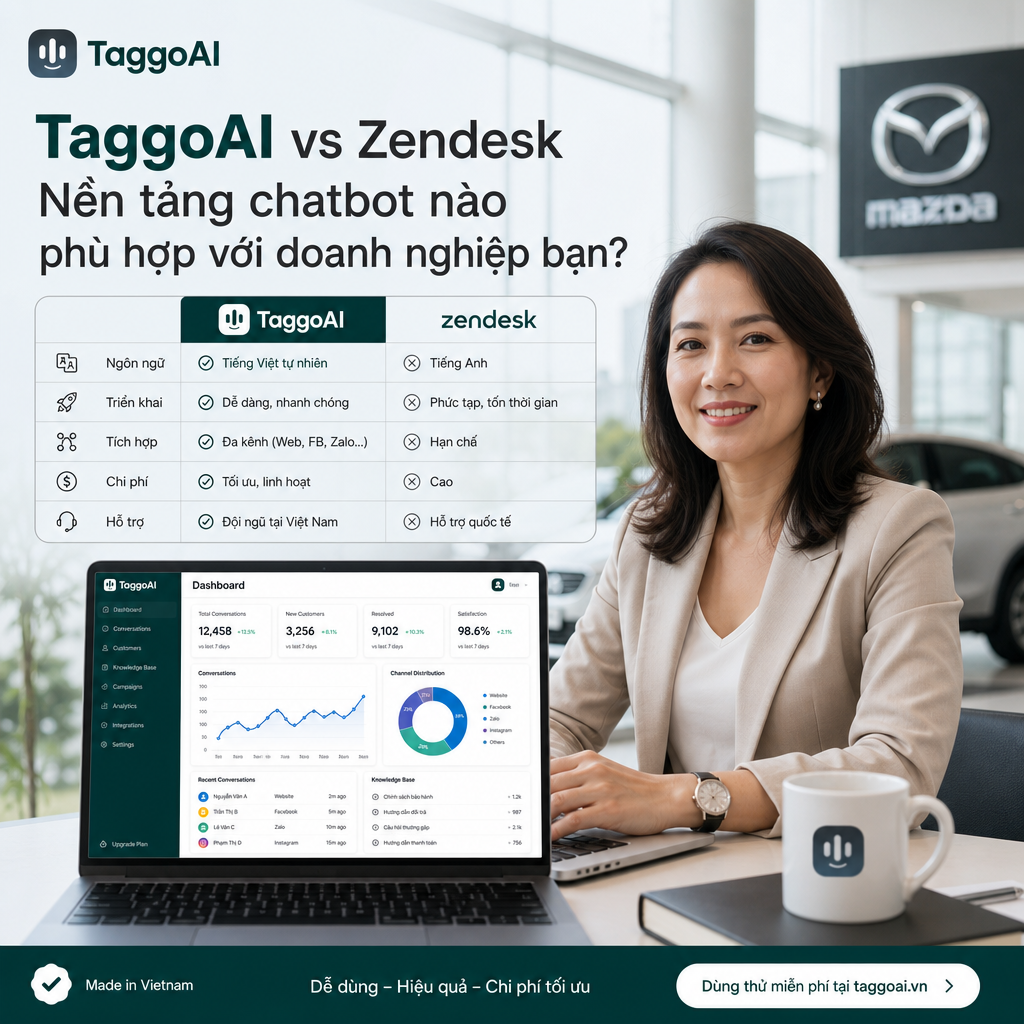 TaggoAI vs Zendesk: So sánh chi tiết để chọn nền tảng chatbot phù hợp cho doanh nghiệp